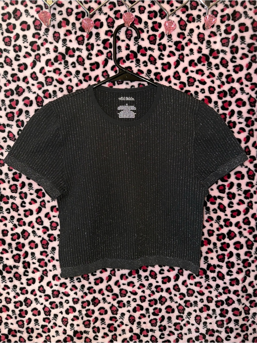 wild fable Black Metallic Ribbed Crop Top